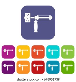 Precision grinding machine icons set vector illustration in flat style In colors red, blue, green and other