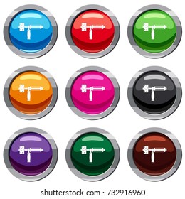 Precision grinding machine set icon isolated on white. 9 icon collection vector illustration