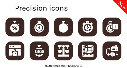  precision icon set. 10 filled precision icons. Simple modern icons about  - Stopwatch, Stopclock, Chronometer, Balance, Measure, Plumb bob