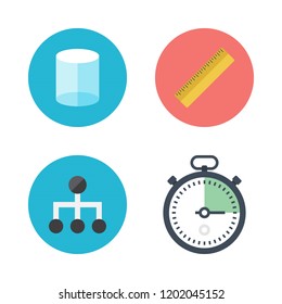 precision icon set. vector set about ruler, stopclock, cylinder and gear icons set.