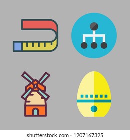 precision icon set. vector set about measuring tape, timer, mill and gear icons set.