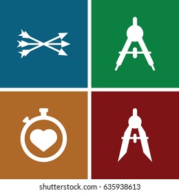 Precision icons set. set of 4 precision filled icons such as compass, stopwatch