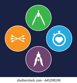Precision icons set. set of 4 precision filled icons such as compass, stopwatch