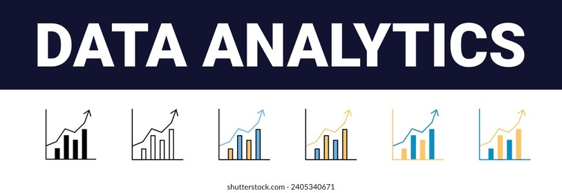 Precision Insights: Streamlined Web Icons for Data Analysis, Statistics, and Analytics - Minimalist Outline, black and color fill Collection in Vector Illustration. calculator, data, database,