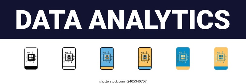 Precision Insights: Streamlined Web Icons for Data Analysis, Statistics, and Analytics - Minimalist Outline, black and color fill Collection in Vector Illustration. calculator, data, database,