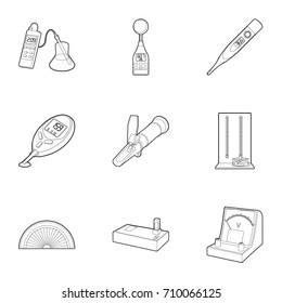 Precision instrument icons set. Outline set of 9 precision instrument vector icons for web isolated on white background