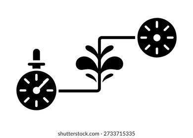 Riego de precisión: una representación simbólica del tiempo y el cuidado en un estilo minimalista.