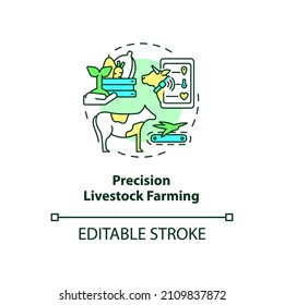 Precision livestock farming concept icon. Smart technology abstract idea thin line illustration. Animal analysis. Isolated outline drawing. Editable stroke. Roboto-Medium, Myriad Pro-Bold fonts used
