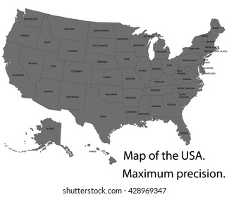 Precision Map - USA with federal states. High detailed vector map