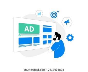 Precision in marketing with programmatic advertising and native targeting - leveraging automated processes for optimal ad placement and audience engagement. Vector illustration on white background.