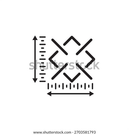 Precision Measurement icon symbolizing dimensional accuracy and quality control. Features a complex shape with rulers, representing technical inspection, fine tolerance, and calibration in manufacture