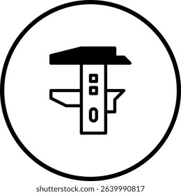 Precision Measurement Tool Icon: Caliper in a Circular Frame Illustration