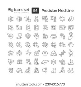 Precision medicine linear icons set. Studying genome to prevent disease. Innovative treatment technology. Customizable thin line symbols. Isolated vector outline illustrations. Editable stroke