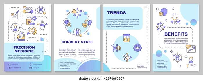 Precision medicine mint brochure template. Genes studying. Leaflet design with linear icons. Editable 4 vector layouts for presentation, annual reports. Arial-Bold, Myriad Pro-Regular fonts used