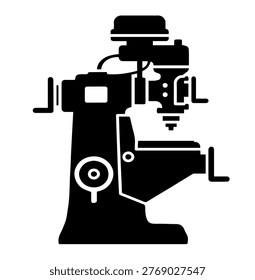 Precision Milling Machine Vector Silhouette Icon Illustration for Mechanical Workshop Tool and Industrial Engineering Manufacturing Process Design
