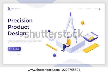 Precision Product Design isometric landing page template. Select combination of machine elements vector illustration for webpage. Engineering industry tools usage. Web application development material
