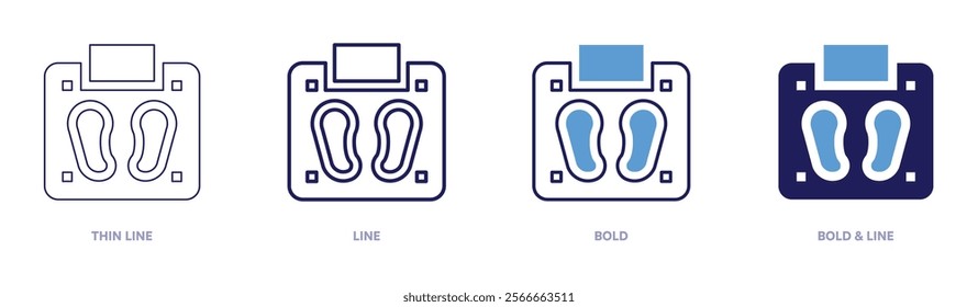 Precision scale icon in 4 different styles. Thin Line, Line, Bold, and Bold Line. Duotone style. Editable stroke.