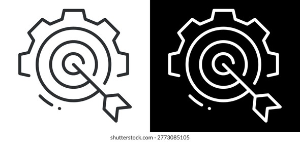 Precision targeting and strategy icon with cogwheel and bullseye arrow