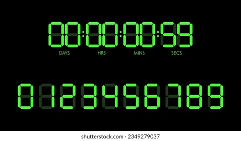 Precision in Time: Countdown Timer Vector Illustration. Cutting-Edge Electronic Timer Featuring Fluorescent Digital Display with Bold and Clear Numeric Digits.