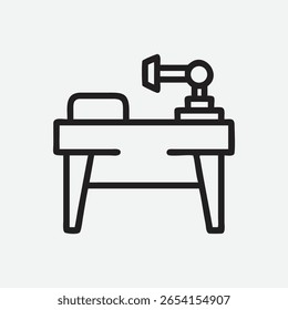 Precision Workbench Icon in Minimalist Line Art Style for Workshop and Tool Design