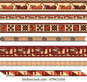 Pre-columbian and Native American Repeating Vector Borders and Patterns Vector Set