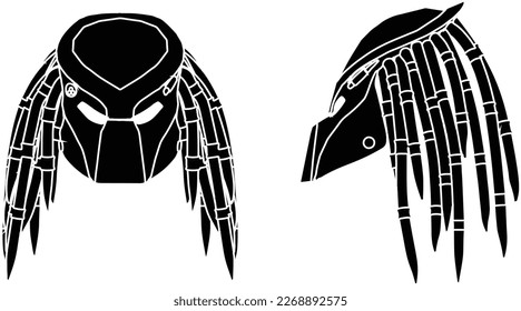 Predator Alien the Hunter's Head Silhouette, Symbol, Vektorgrafik-Vektorgrafik auf schwarz auf weißem Hintergrund