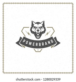 Predator badge or emblem vector illustration. Wolf head silhouette for t-shirt or print stamp. Retro typography logo design.
