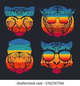 predator cat collection retro vector illustration for your company or brand