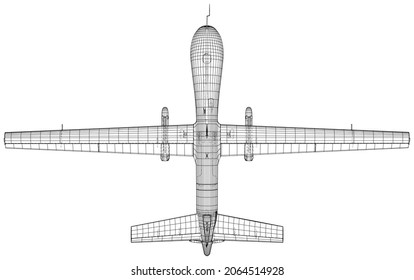 Predator Drone. Wire-frame Outline Drawing Aircraft. Vector created of 3d