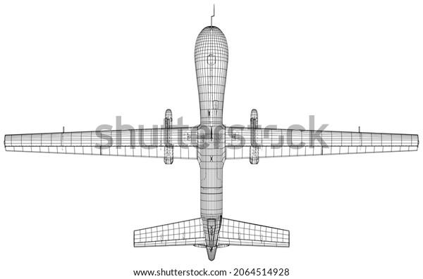 Predator Drone Wireframe Outline Drawing Aircraft Stock Vector (Royalty ...