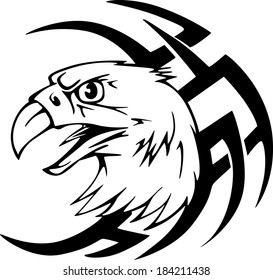 Predator eagle head tattoo. Black and white vector illustrations.
