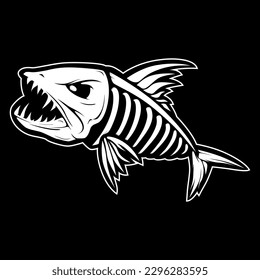 Predator Fish Bones Vector Isolated on Black Background