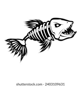 Predator Fish Bones Vector Isolated on Blank Background