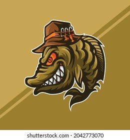 Predator fish fishing mascot, this funny and catchy image is suitable for esports team logos or for fishing communities or adventure wildlife, also suitable for t-shirt designs or merchandise
