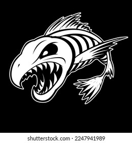 Predator Fish Skeleton Vector Isolated on Blank Background