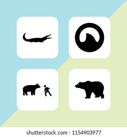 predator icon. 4 predator set with shark fin, bear and alligator vector icons for web and mobile app