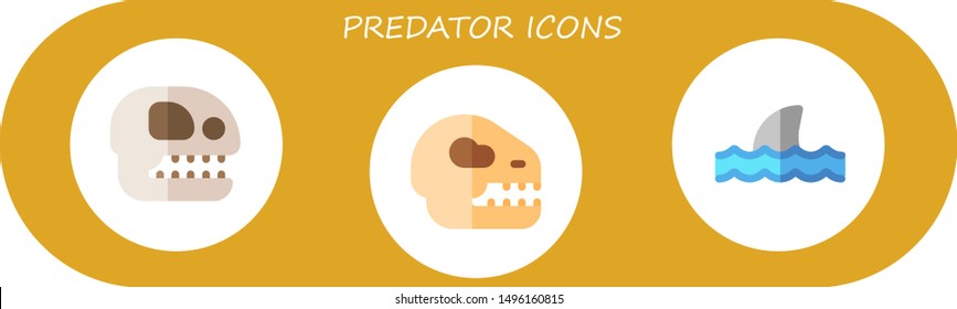 predator icon set. 3 flat predator icons.  Collection Of - fossil, dinosaur, shark