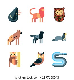 predator icon set. vector set about owl, hyena, eel and wolf icons set.