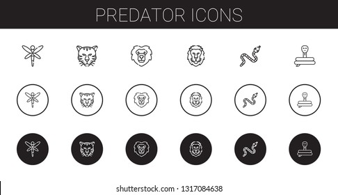predator icons set. Collection of predator with dragonfly, tiger, lion, snake. Editable and scalable predator icons.