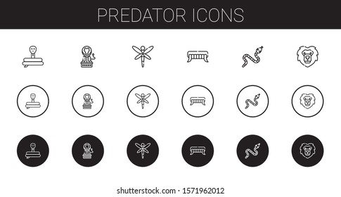 predator icons set. Collection of predator with snake, lion, dragonfly, fangs. Editable and scalable predator icons.