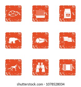 Predator icons set. Grunge set of 9 predator vector icons for web isolated on white background