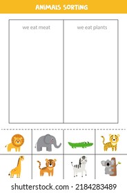 Predator Or Not. Match Cards With Cute Animals. Logical Game For Kids.