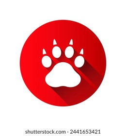 Predator paw print. The footprint of a dangerous animal in a red circle. Vector illustration isolated on white background