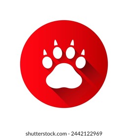 Predator paw print. The footprint of a dangerous animal in a red circle. Vector illustration isolated on white background