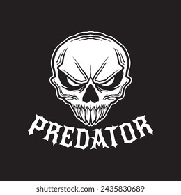 predator skull art black and white hand drawn illustration vector
