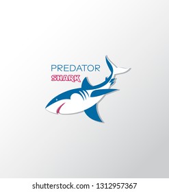 Predator. Wild attacking shark. Logo, emblem. Design for textiles, thematic site, diving club and spearfishing.