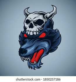 Predator wolf skull vector illustration