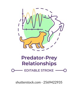 Predator-prey relationships multi color concept icon. Ecological balance. Species population graph. Round shape line illustration. Abstract idea. Graphic design. Easy to use in article