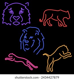 predators group of neon icons, vector illustration on black background.