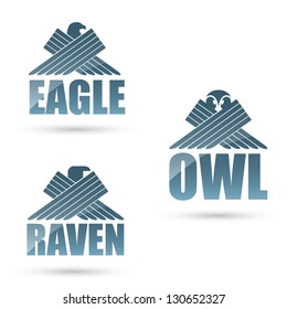Predatory birds labels - vector illustration